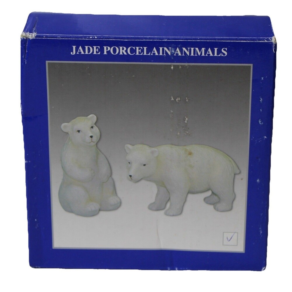 VTG Bon Ton Jade Porcelain Polar Bear Figurines Set Animals w/ Box  Noah’s Ark